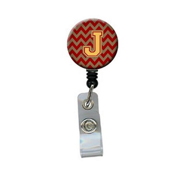 Carolines Treasures Letter J Chevron Garnet and Gold Retractable Badge Reel CJ1048-JBR